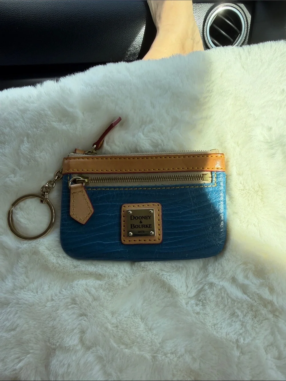 Dooney and Bourke Blue Leather Keychain Coin Purse